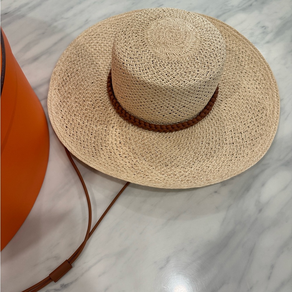HERMES Straw Hat with Brown Band
